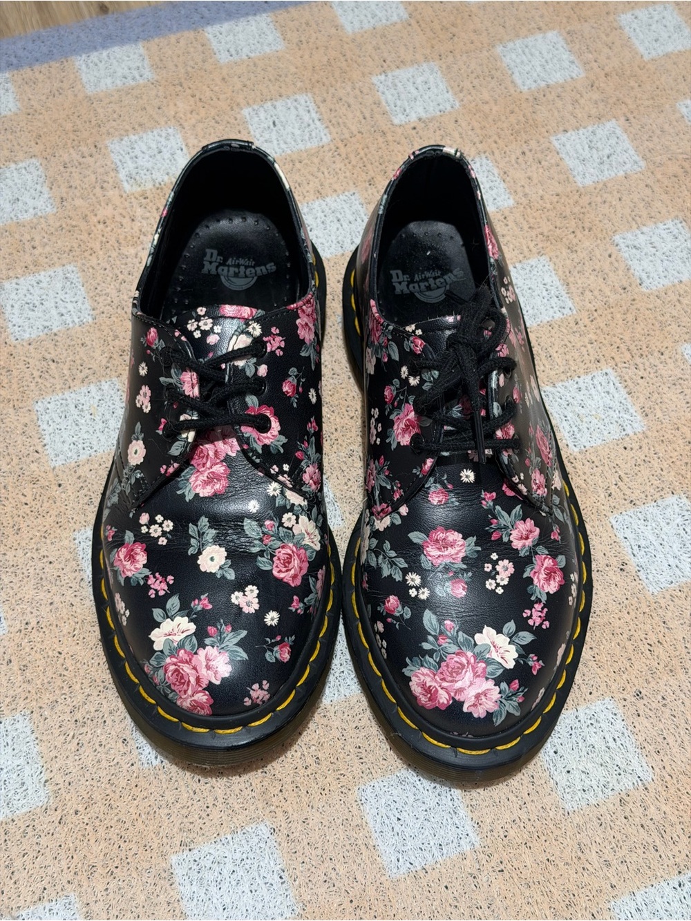 Dr. Martens Black Floral 3-Eye Lace-Up Boots